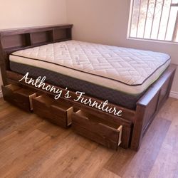 Queen Bed And Pillow Top Mattress And Drawers 