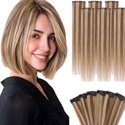 Hairro 6PCS 6 Clips In Short Hair Extensions Remy Real Human Hair Clip Ins Mini Clip On Hairpin Hairpieces For Women 31g 10 Inch #4P27 Medium Brown&Da