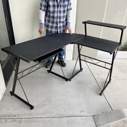 New L Shape Gaming Gamer Game Desk Black Interchangeable Table Top With Computer Monitor Stand Furniture 