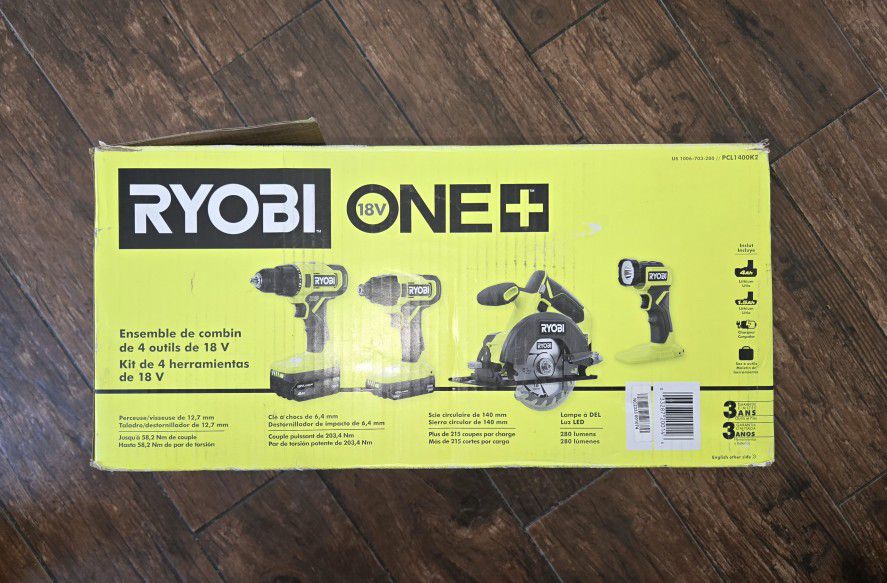 RYOBI
ONE+ 18V Cordless 4-Tool Combo Kit with 1.5 Ah Battery, 4.0 Ah Battery, and Charger