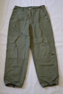 STUSSY Ripstop Field Pant Men's Size 34 Olive Green Cotton Elastic Snap Cuff