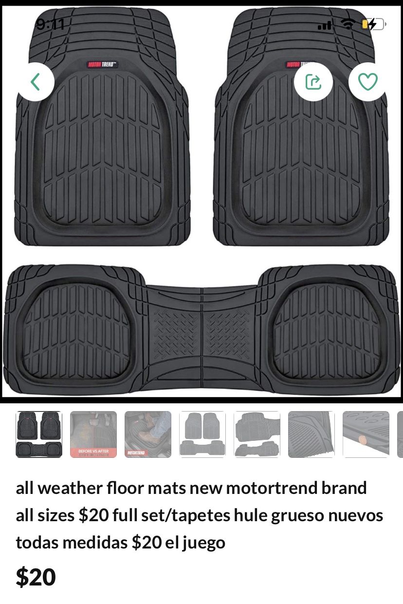 all weather floor mats all sizes $15-$20/tapetes hule grueso todas medidas