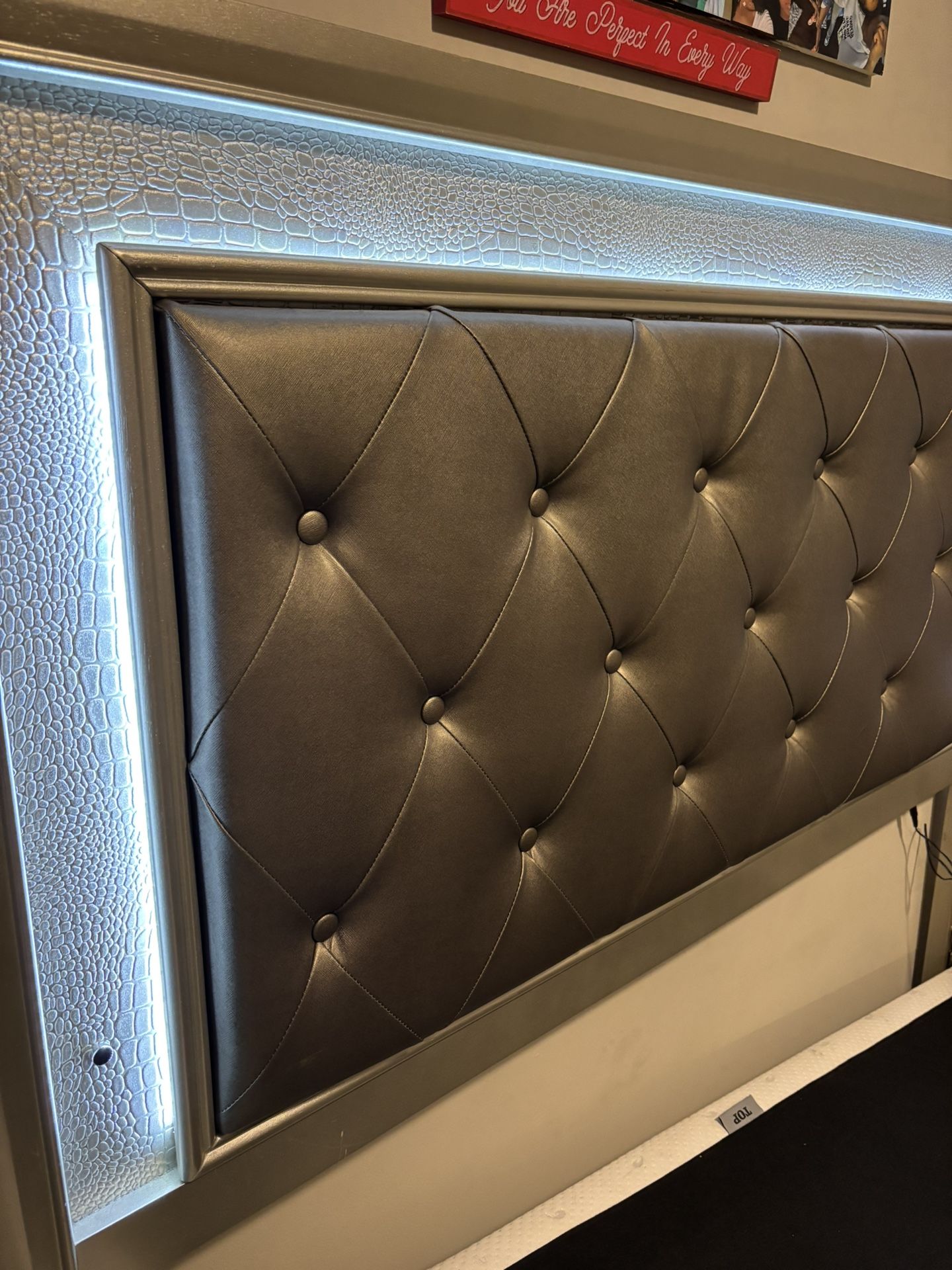 Modern Upholstered Platform Bed with LED Headboard – QUEEN Size