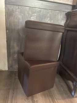 2 Stackable Faux Leather Brown Storage W Cushion Top