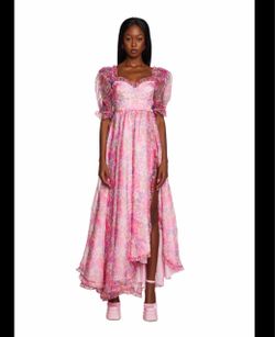 Floral Organza Puff Sleeve Maxi Dress