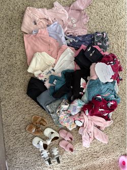 12 month girls clothes and 4 pairs shoes