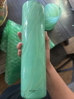 Kosta Boda Sweden Green Opal Glass Vase, Tall Cylinder