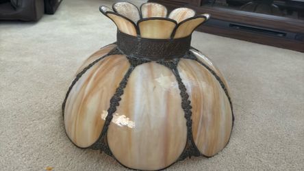 Vtg Large STAIN GLASS HANGING LAMP
