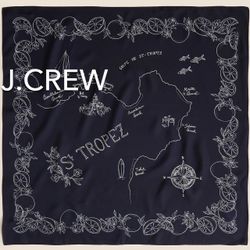 🌞(NEW) (1 AVAILABLE) WOMEN’S J.CREW BLACK ST. TROPEZ OVERSIZED PRINTED 100% SILK BANDANA - SIZE: 30”x30”🌞
