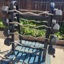 Hampton Fixed Curl Barbell Weight Set And Rack