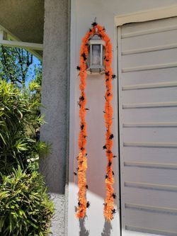 Like NEW Vtg 15 Ft Halloween Orange Black Spiders Garland Decor 