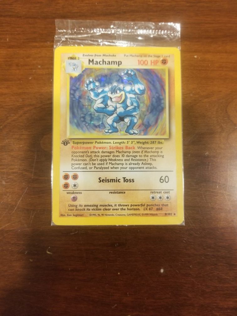 Machamp 8/102 holo 1st edition factory sealed card +other cards