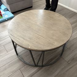 Modern Round Coffee Table – Wood Top & Metal Base