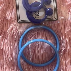 Retro Blue Hoop Earrings And Bracelet Set