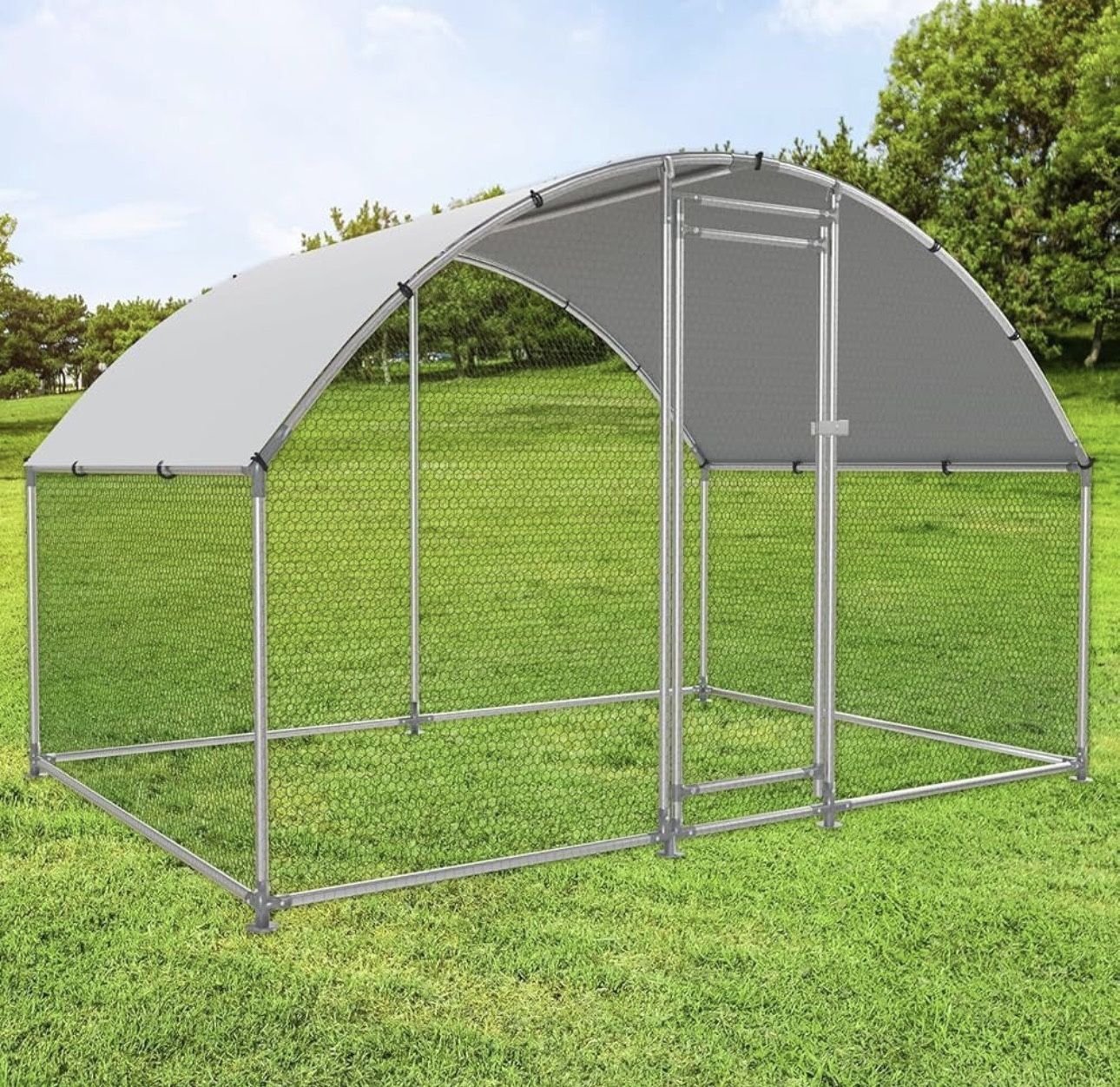 Nugriart Large Metal Chicken Coop Walk-in Poultry Cage with Water-Resident and Anti-UV Cover Duck Rabbit Cat House Outdoor Chicken Run Pen with Round