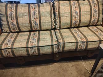3 seater sofa with wood arms and matching chair