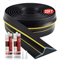 Universal Garage Door Threshold Seal Strip 20FT Kit, Bottom Waterproof Rubber Weather Stripping Replacement