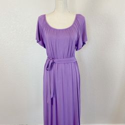 Comfy short sleeve round neck midi dress with tie