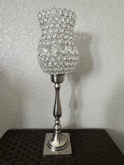 19.5” Silver Jeweled Candle Holder
