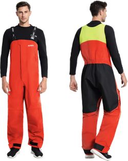 Men’s Offshore Sailing Bib Pants – 3-Layer Waterproof Foul Weather Gear for Coastal & Ocean Sailing (Bright Red, XL)