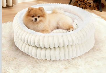Cat Beds for Indoor Cats,Washable Round Donut Dog Bed,Fluffy Puppy Dogs Beds for Small Dogs with Anti-Slip Bottom