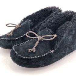 UGG Alena Indoor Outdoor Moccasin Slippers Womens Size 7  Black Suede Sheepskin