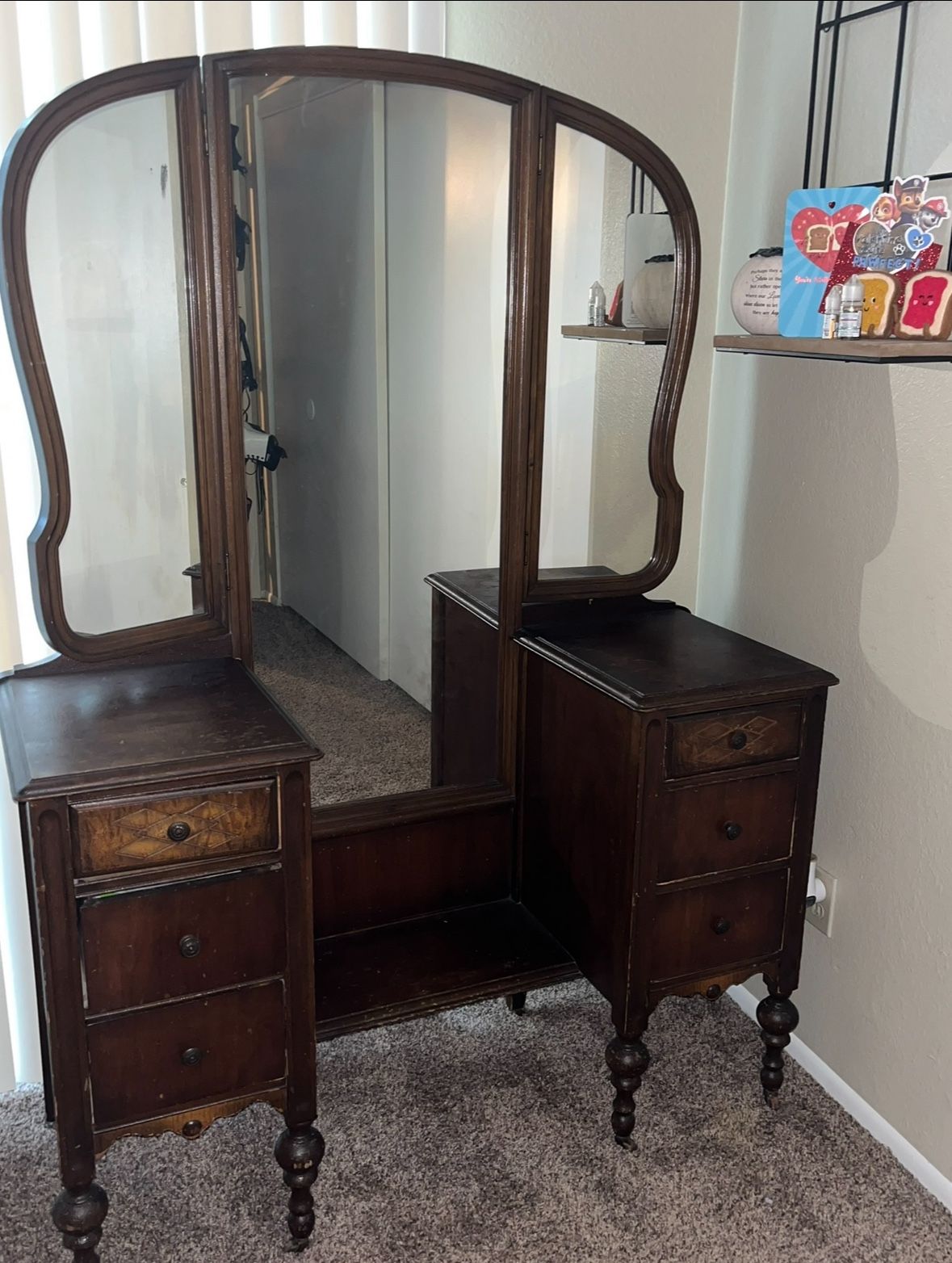 Antique Vanity with mirrors- Imported From Germany