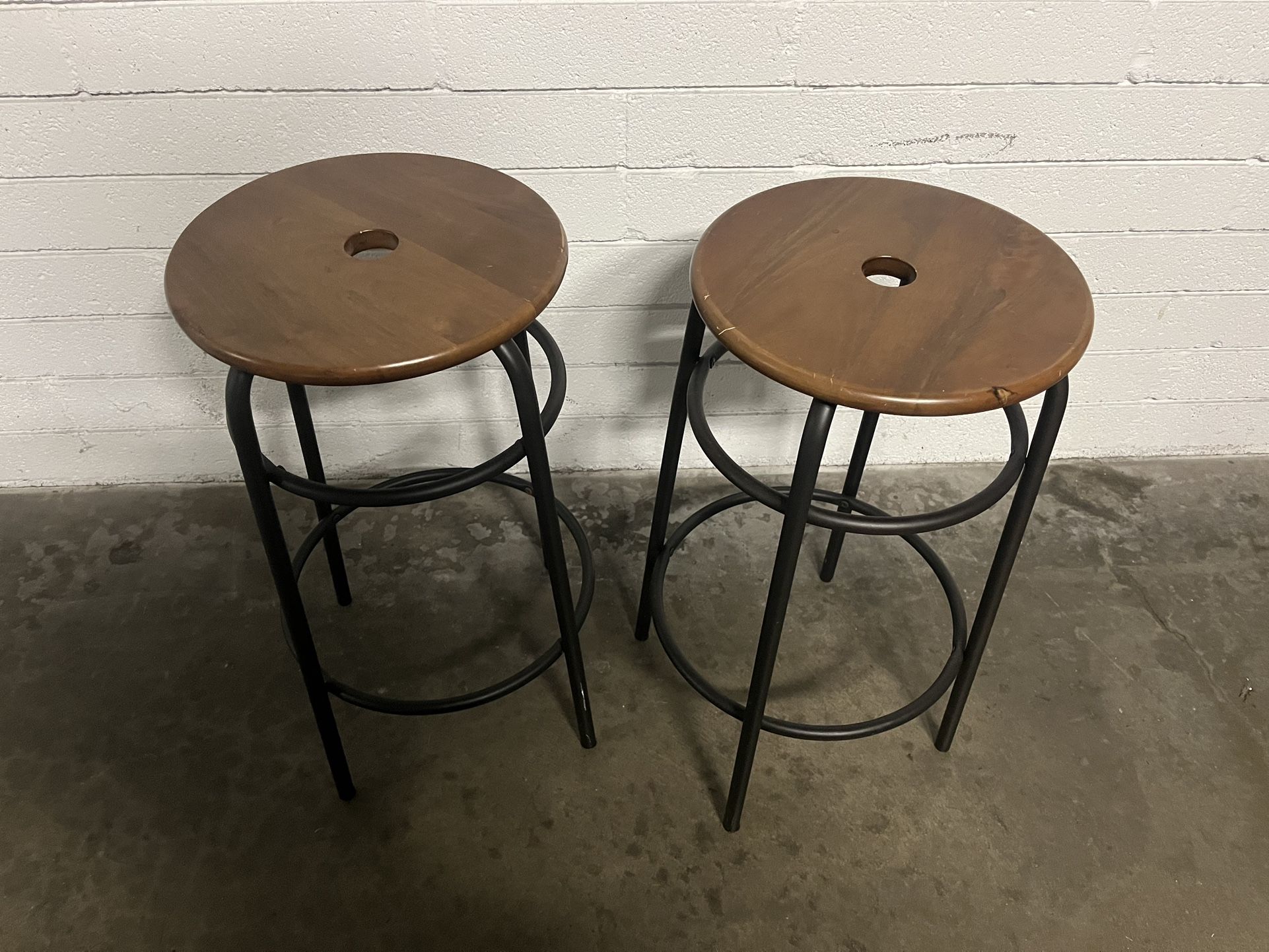nice MUST SELL set two backless stools counter height kitchen island wood wooden seat metal legs west elm