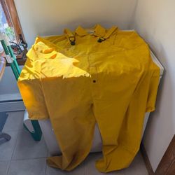 Vtg Safety Yellow  XXXL Boss Rain Suit Bib Style Pants Construction Fishing