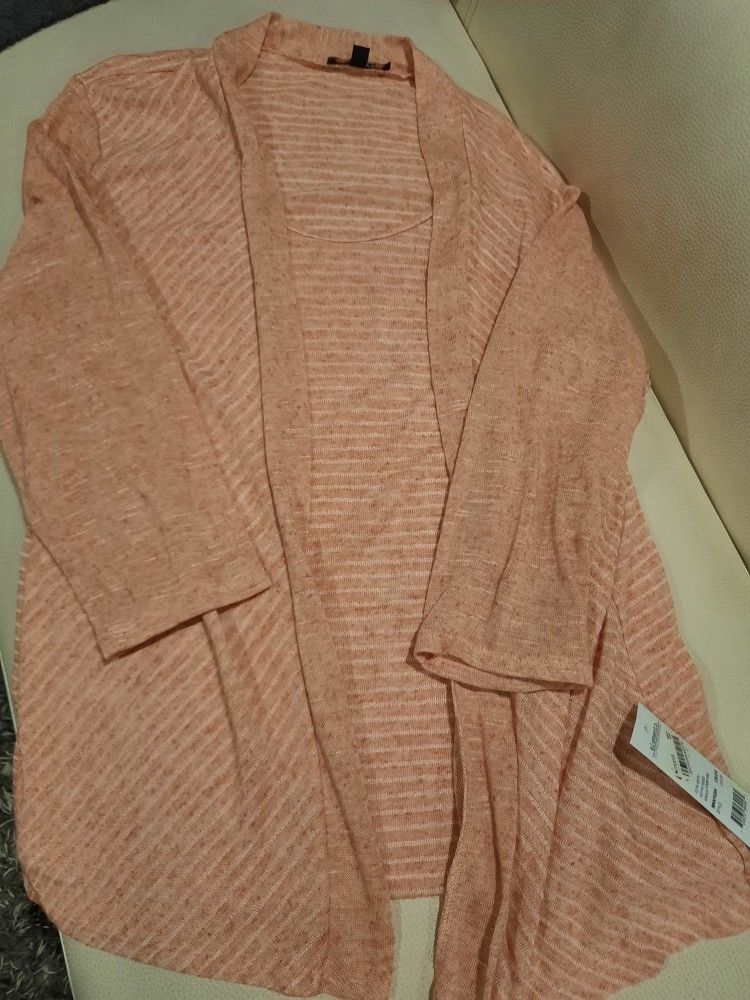 Peach Cardigan With Tank Top Built In