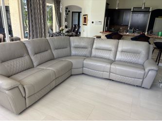 Grey full Leather Power Reclining Sectional Sofa