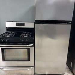 Whirlpool top freezer refrigerator & Frigidaire gas range combo