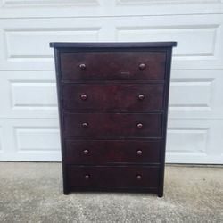 38" Modern Wood Cherry Brown Dresser Chest Bedroom Furniture _ All 5 Dovetail Drawers Slide Smoothly
