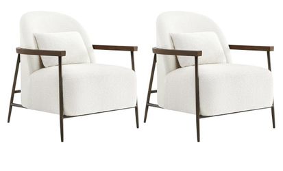 CHITA Accent Chair for Living Room Set of 2, FSC Certified Modern Upholstered Faux Sherpa Fabric Armchair with Metal Frame and Wooden Armrests, White