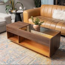 Wood Coffee Table with LED Light