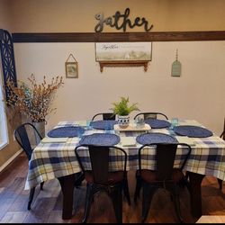 Farmhouse style espresso table and 6 chairs