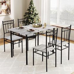 H74  Rectangular Dining Room Table Set with 4 Chairs, Space-Saving Kitchen Table Set for Small Space, Retro Grey