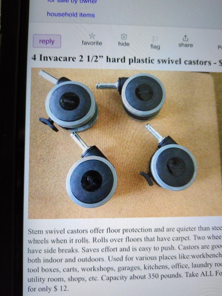 2 1/2 Inch Hard Plastic Swivel Castors
