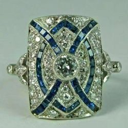 925 Sterling Silver Vintage Old European Art Deco Ring - Size 8