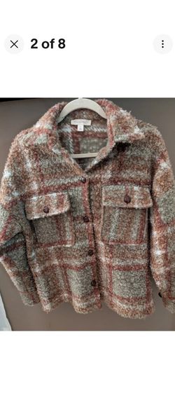 AUTRES FILLES DESIGNED SHEARLING PLAID BOTTOM COLORED JACKET SIZE SMALL RELAXED FIT BUTTON ACCENTS