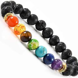 7 Chakra crystal Bracelet With Lava Stone Diffusers, Meditation Bracelet-Protection 