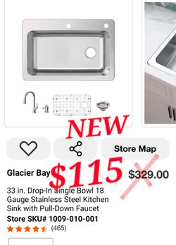 Glacier Bay 33” Stainless Steel Kitchen Sink with Faucet