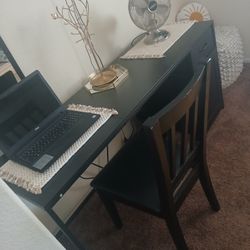 Black long desk with chair