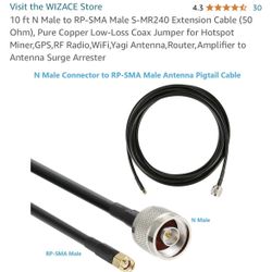 10 ft N Male to RP-SMA Male S-MR240 Extension Cable 50 Ohm Pure Copper Low-Lo...