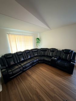 Black leather sectional