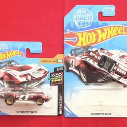 hot wheels super treasure hunt 69 corvette racer short card and long card