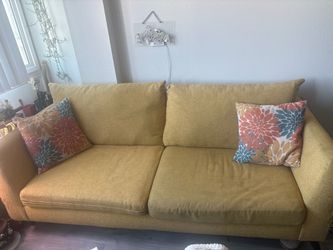 Mustard Yellow Fabric Two-Seat Sofa