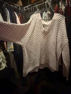 Light pink Open-Knit V-Neck Sweater