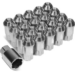  Forged Aluminum M12X1.5 20Pcs 50mm Height Open -End Lug Nut Set w / Key (Silver)