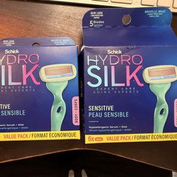 10 Schick Hydro Silk Sensitive Razor Blades - 1 new box (6) + 4 additional in open box